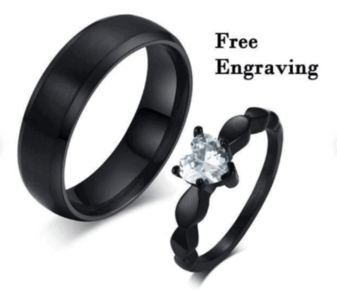 Black Rings with Heart Gem