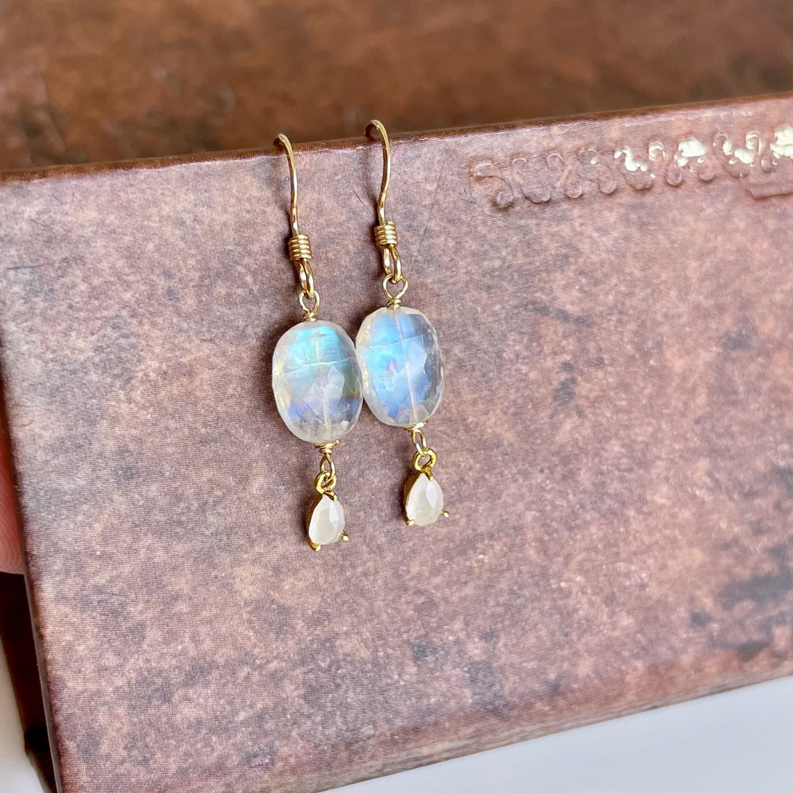 Rainbow Moonstone Drop Earrings